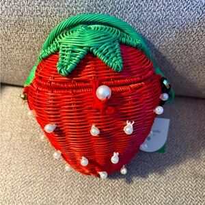 Kate Spade Red Woven Strawberry Bag with Pearls